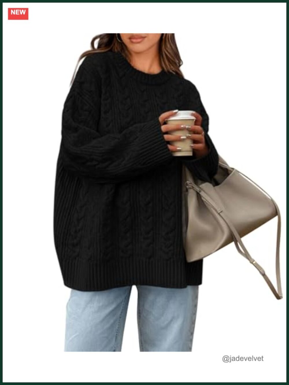 Oversized Cable Knit Crewneck Long Sleeve Pullover Sweater